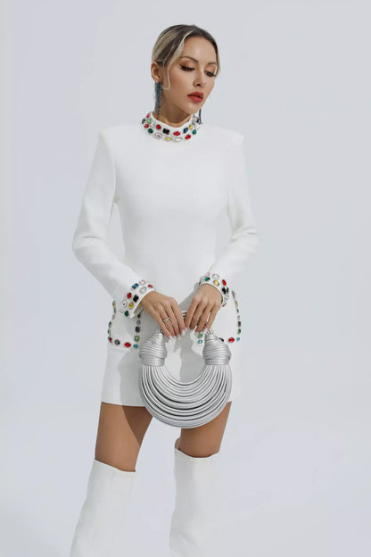 Jensa White Diamond Embellishment Mini Dress