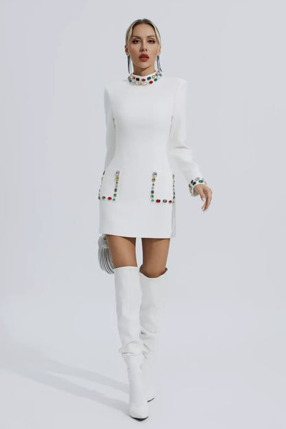 Jensa White Diamond Embellishment Mini Dress