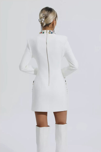 Jensa White Diamond Embellishment Mini Dress