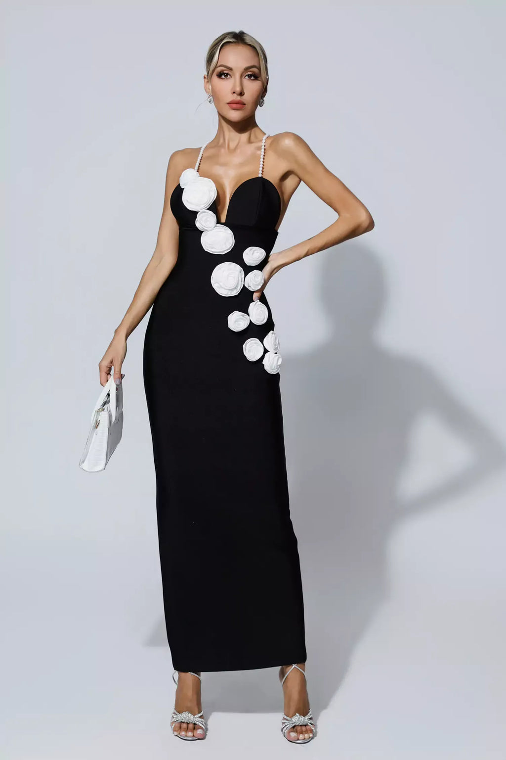 Limited Pearl Flowers Elegant Celeb Dress Aclosy