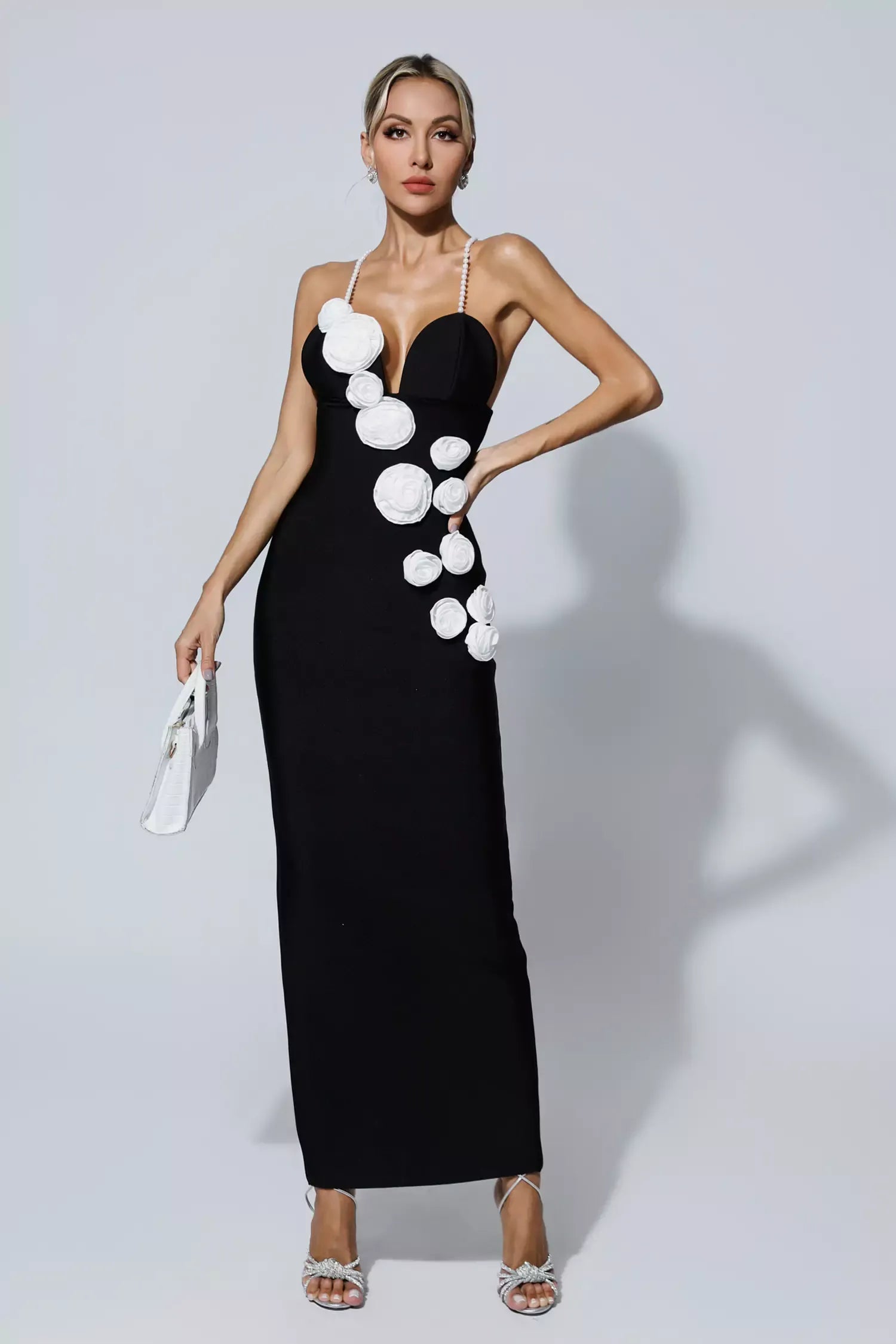 Limited Pearl Flowers Elegant Celeb Dress Aclosy