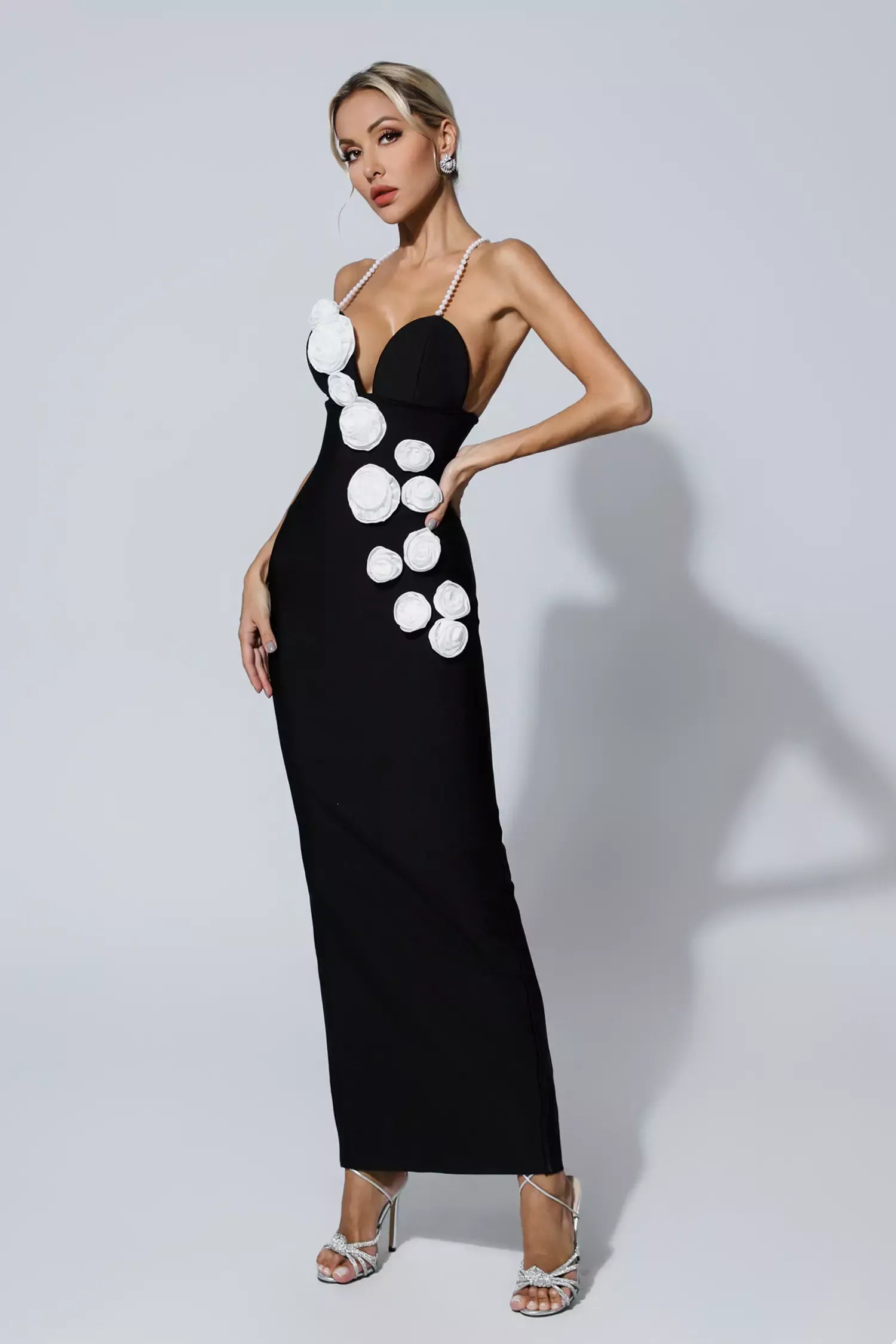 Limited Pearl Flowers Elegant Celeb Dress Aclosy
