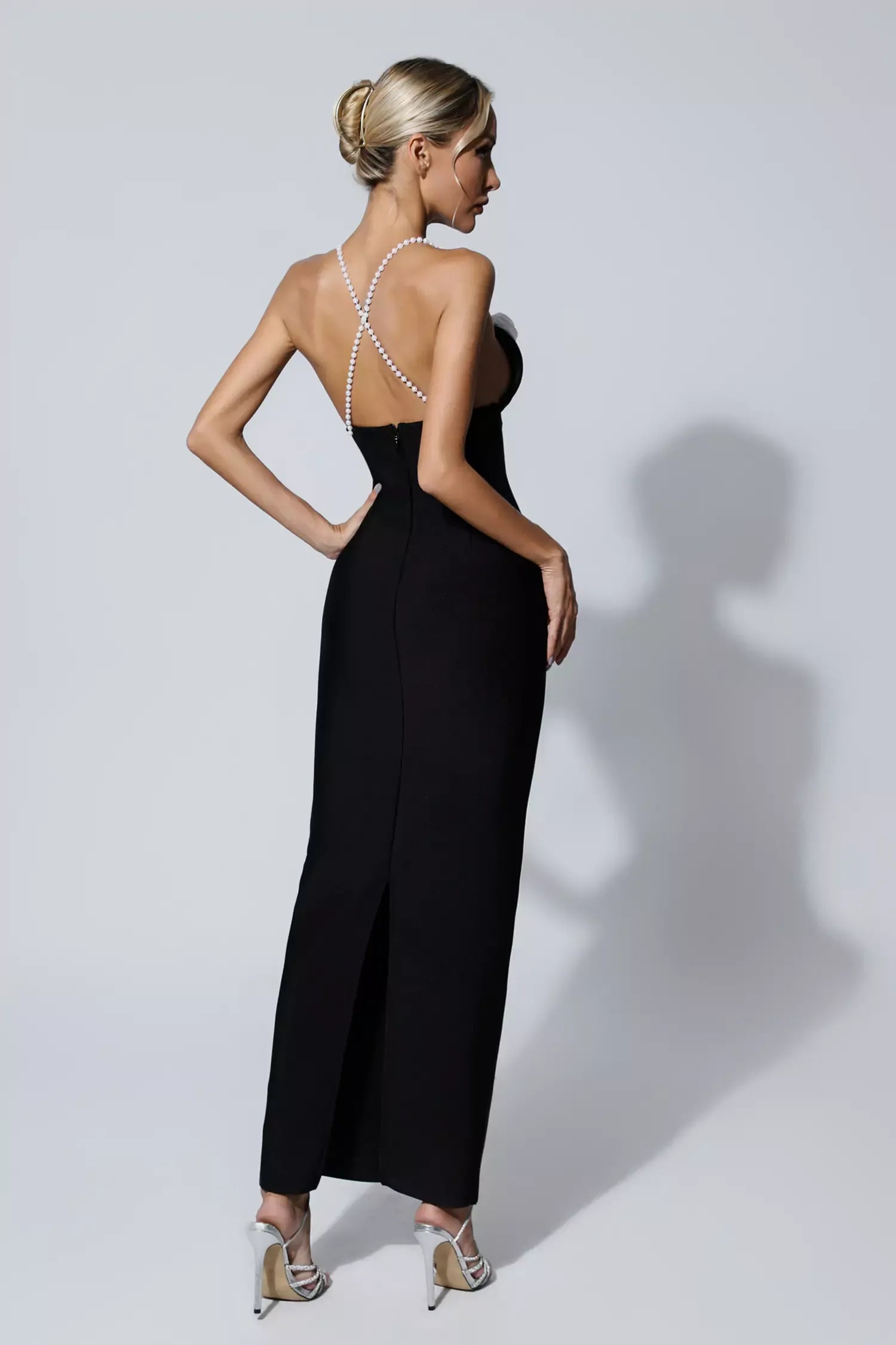 Limited Pearl Flowers Elegant Celeb Dress Aclosy