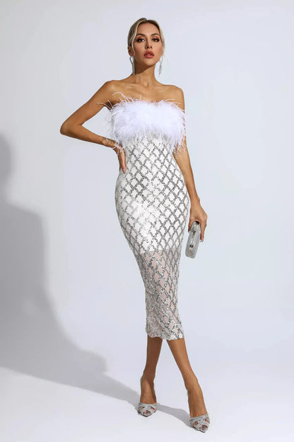 Rania Elegant Strapless Sequin Dress