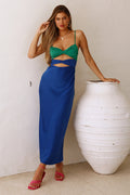 Hollow-out Bandage One-piece Contrast Color Sleeveless Suspender Dress Split aclosy