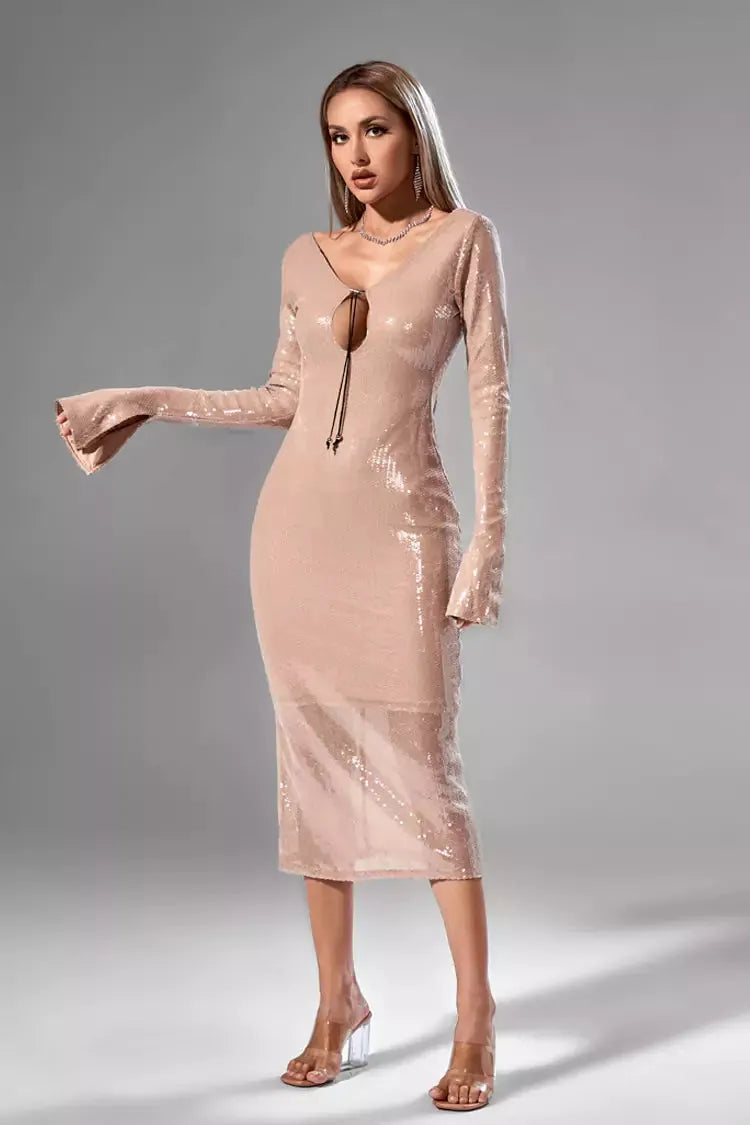 Galiva Sequined V-neck Backless Cutout Dress