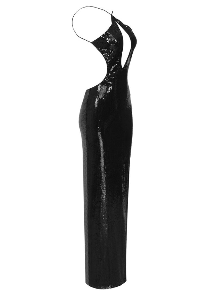 Hollow Halter Backless Party Dress aclosy