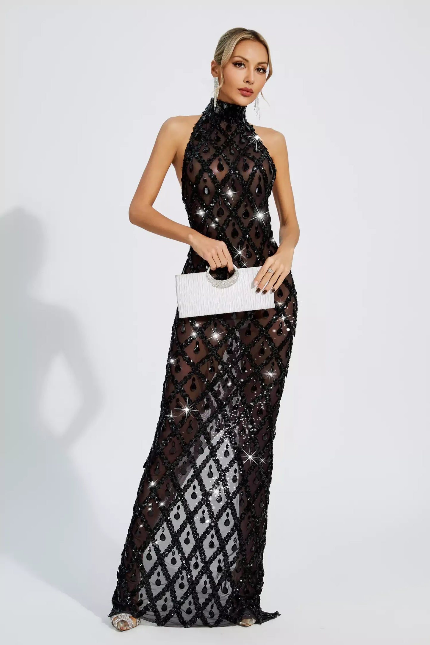 Alyia Shiny Rhinestone Evening Party Dress