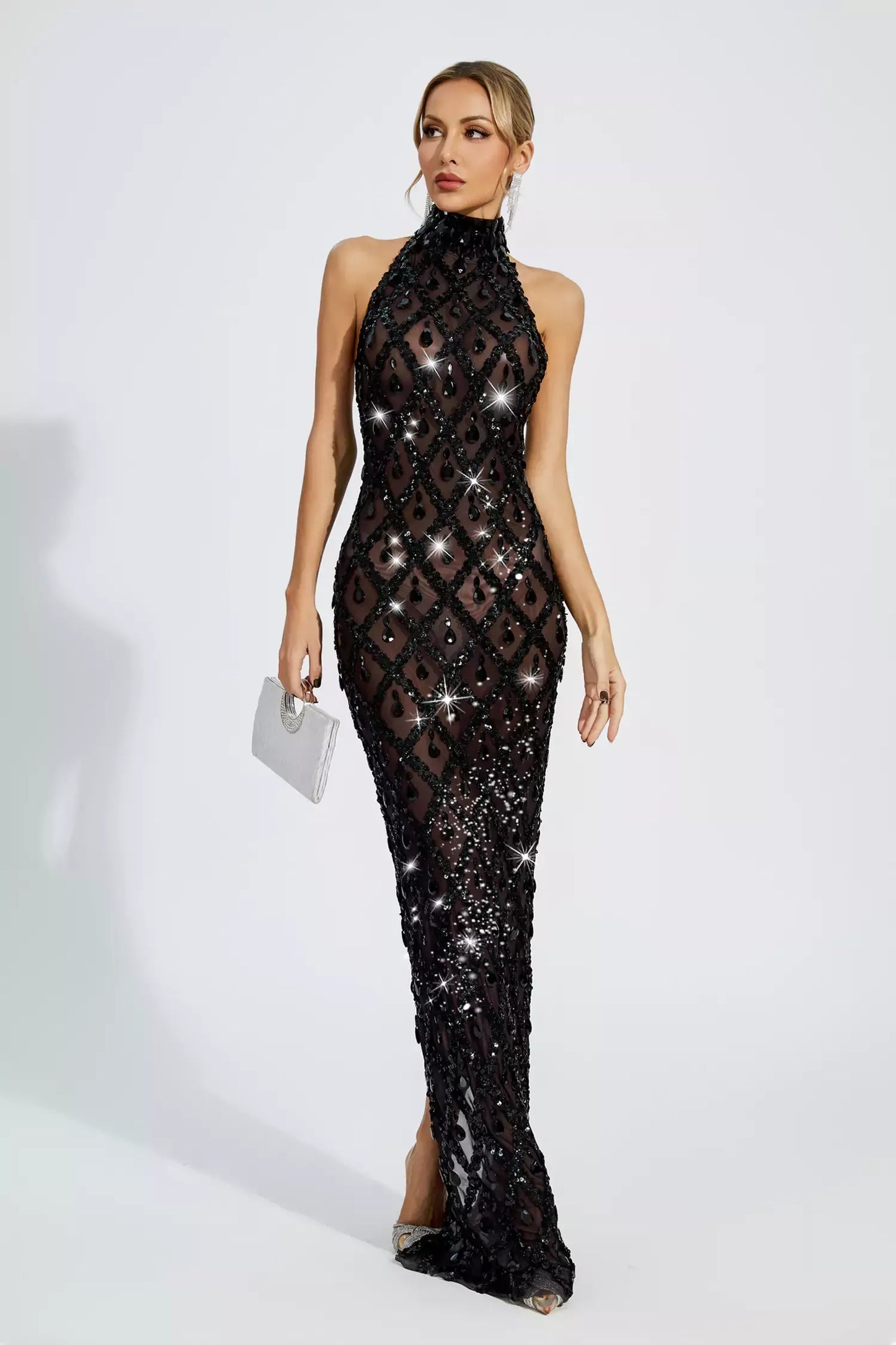 Alyia Shiny Rhinestone Evening Party Dress