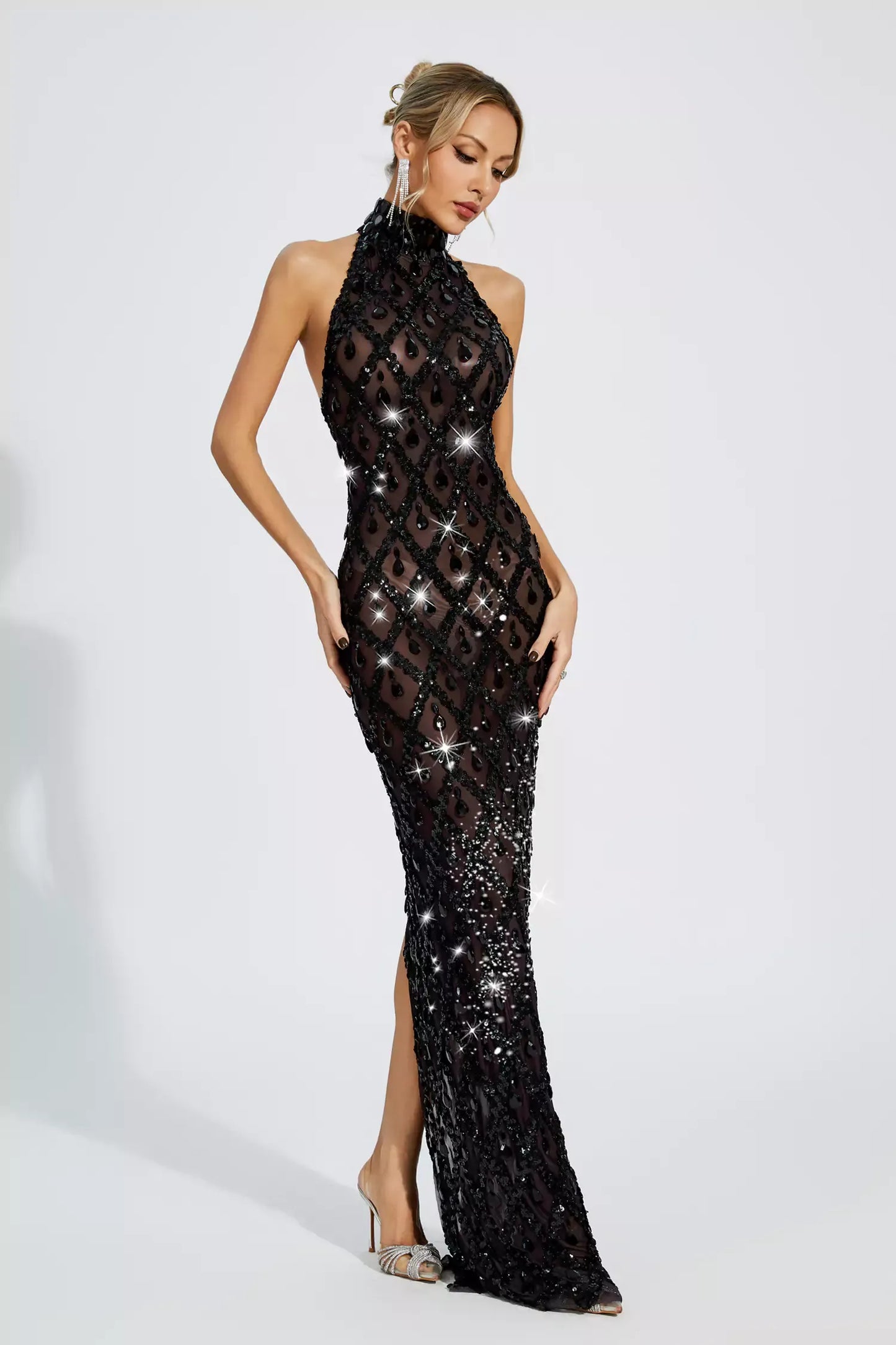 Alyia Shiny Rhinestone Evening Party Dress