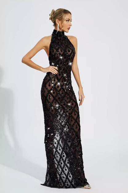 Alyia Shiny Rhinestone Evening Party Dress