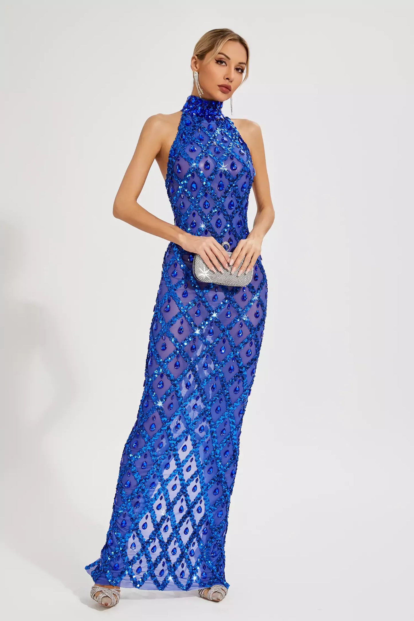 Alyia Shiny Rhinestone Evening Party Dress