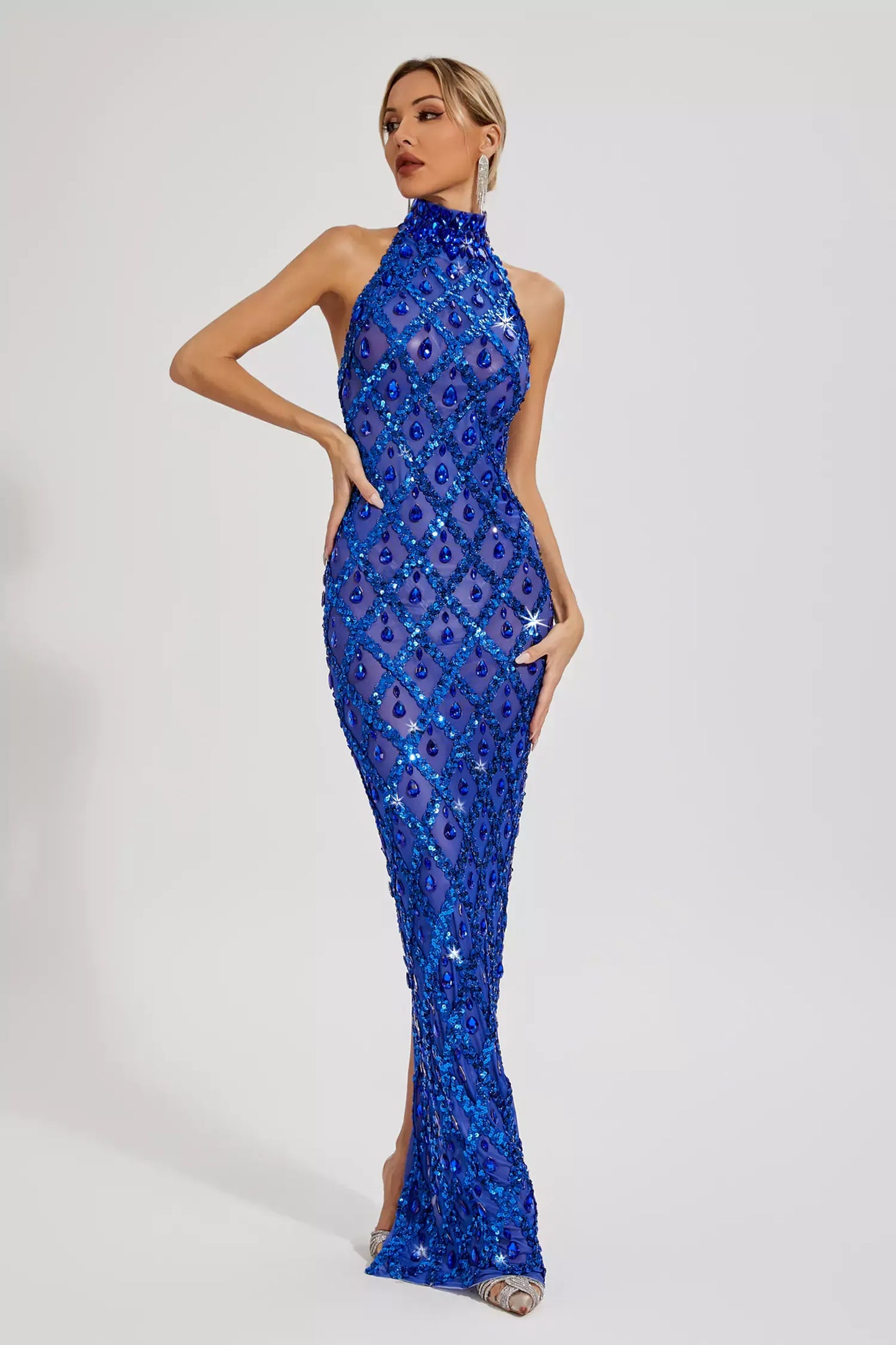 Alyia Shiny Rhinestone Evening Party Dress