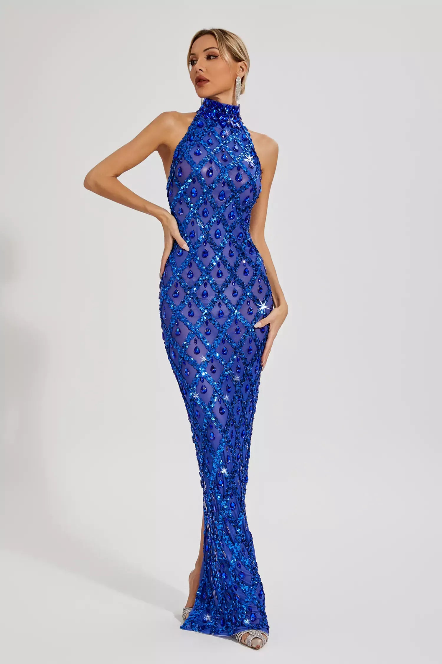 Alyia Shiny Rhinestone Evening Party Dress