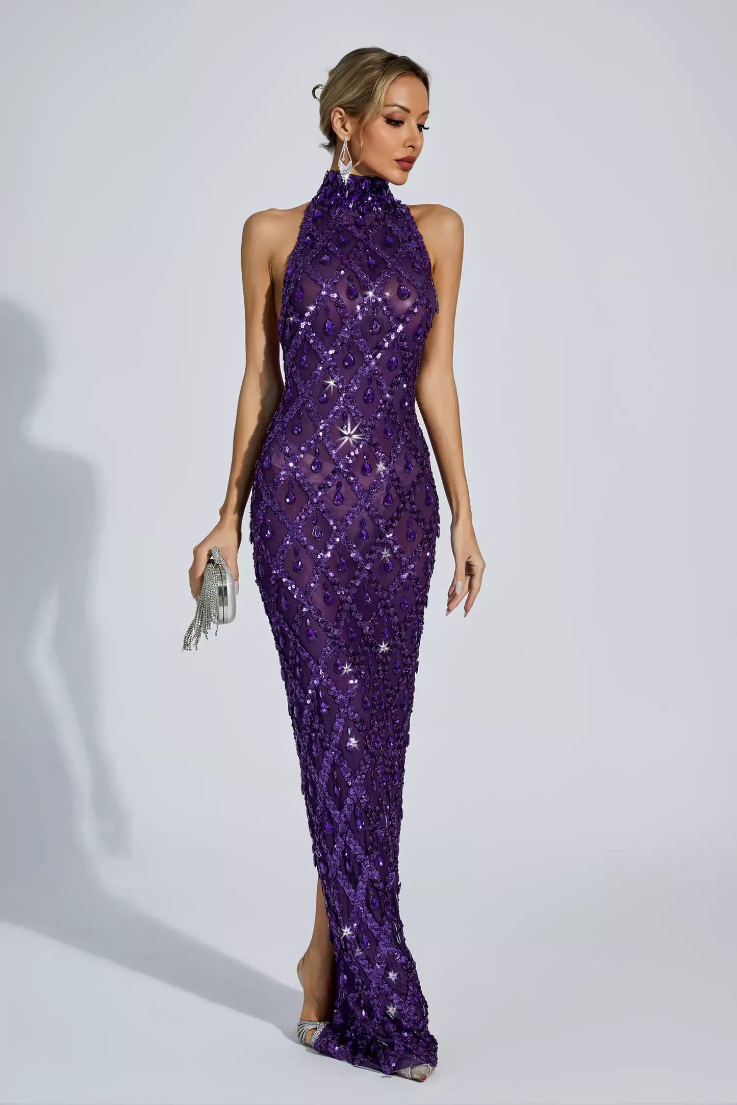 Alyia Shiny Rhinestone Evening Party Dress