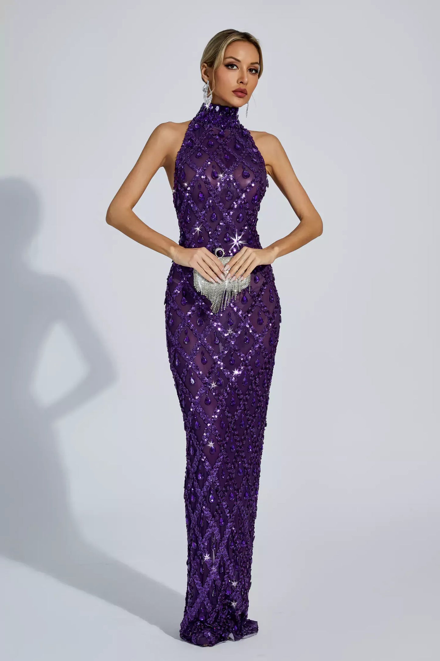 Alyia Shiny Rhinestone Evening Party Dress