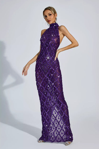 Alyia Shiny Rhinestone Evening Party Dress