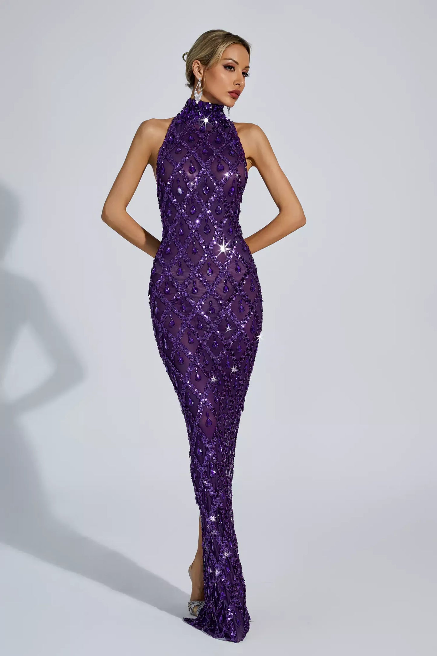 Alyia Shiny Rhinestone Evening Party Dress