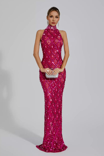 Alyia Shiny Rhinestone Evening Party Dress