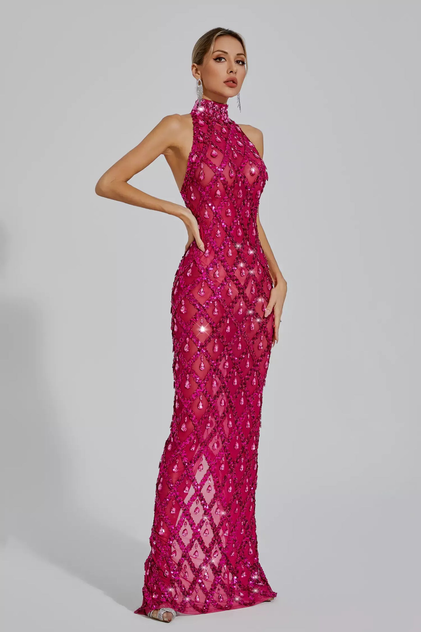 Alyia Shiny Rhinestone Evening Party Dress