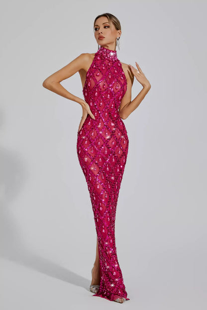 Alyia Shiny Rhinestone Evening Party Dress