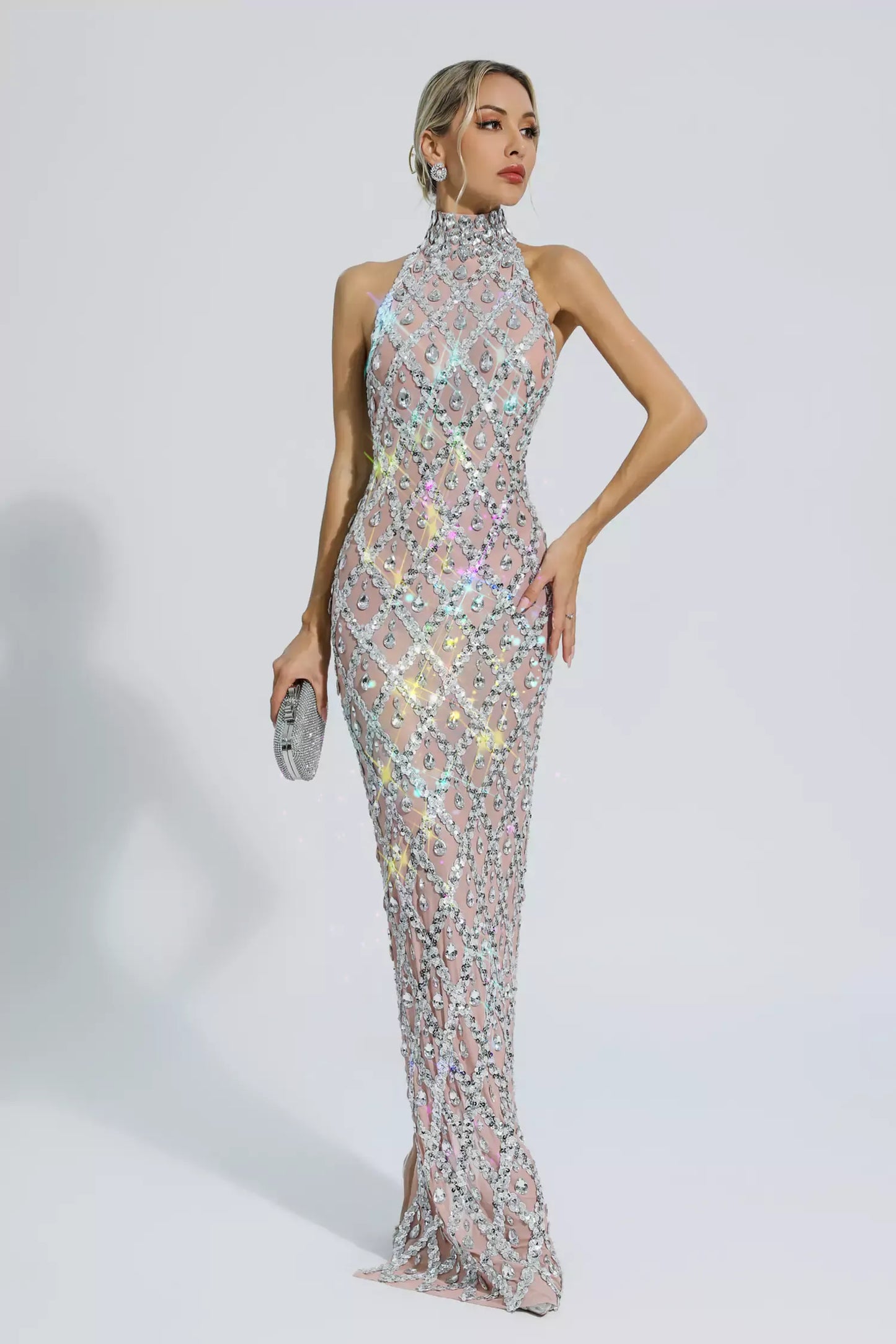 Alyia Shiny Rhinestone Evening Party Dress