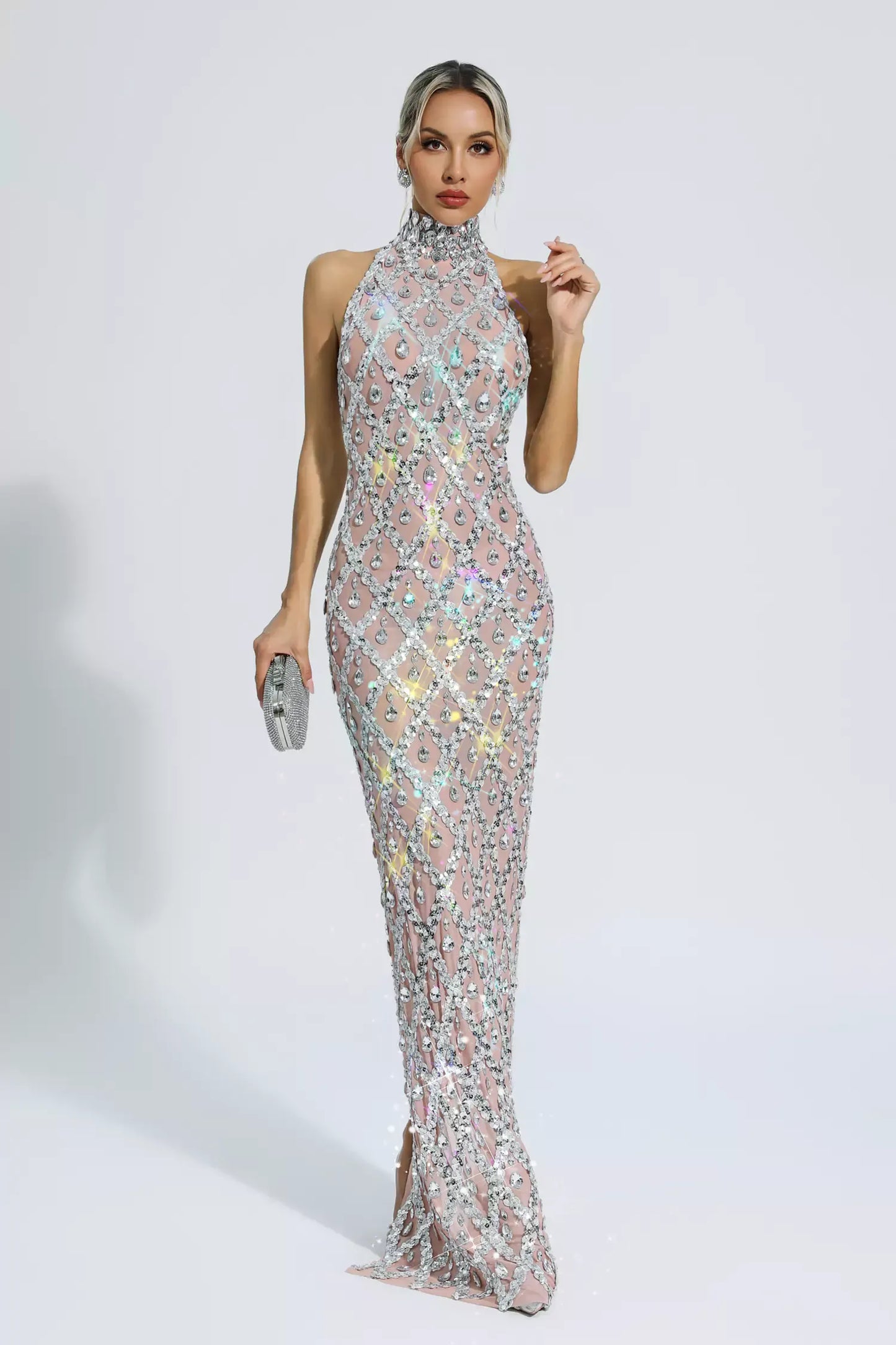 Alyia Shiny Rhinestone Evening Party Dress