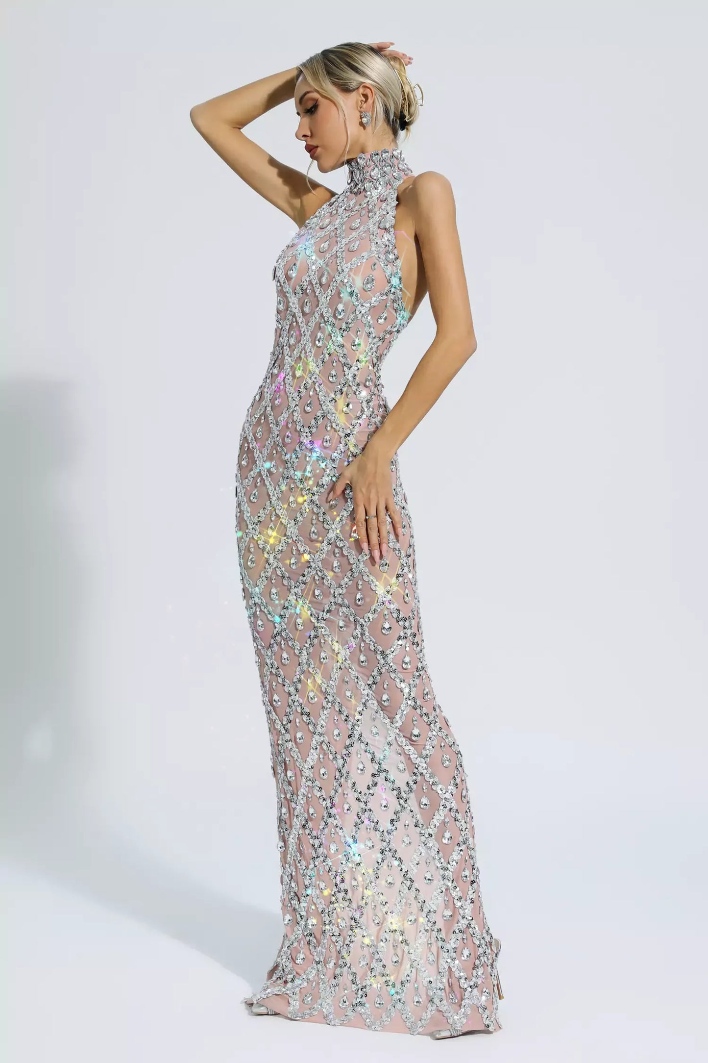 Alyia Shiny Rhinestone Evening Party Dress