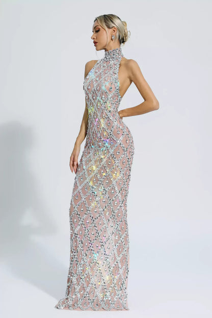 Alyia Shiny Rhinestone Evening Party Dress