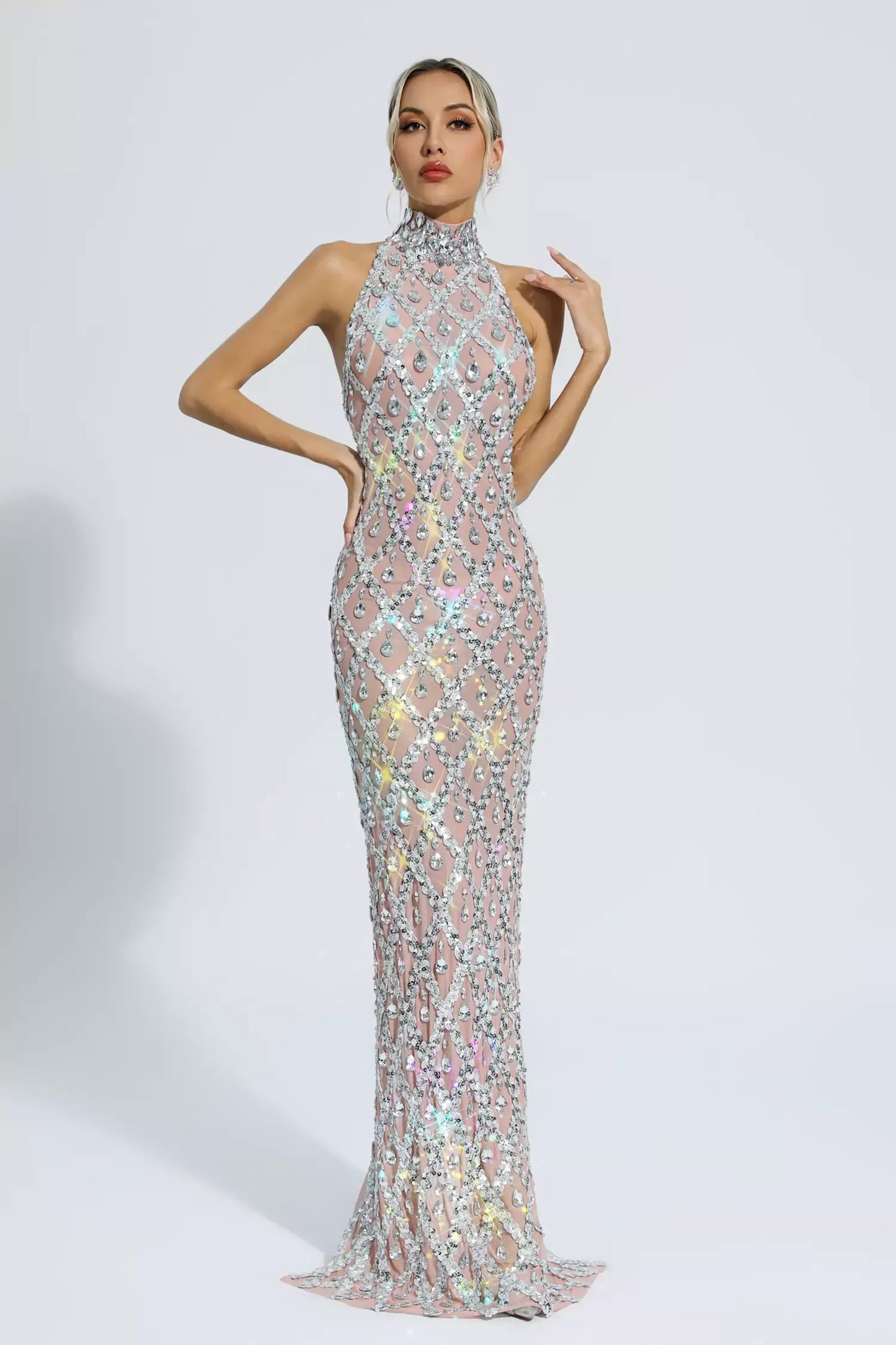 Alyia Shiny Rhinestone Evening Party Dress