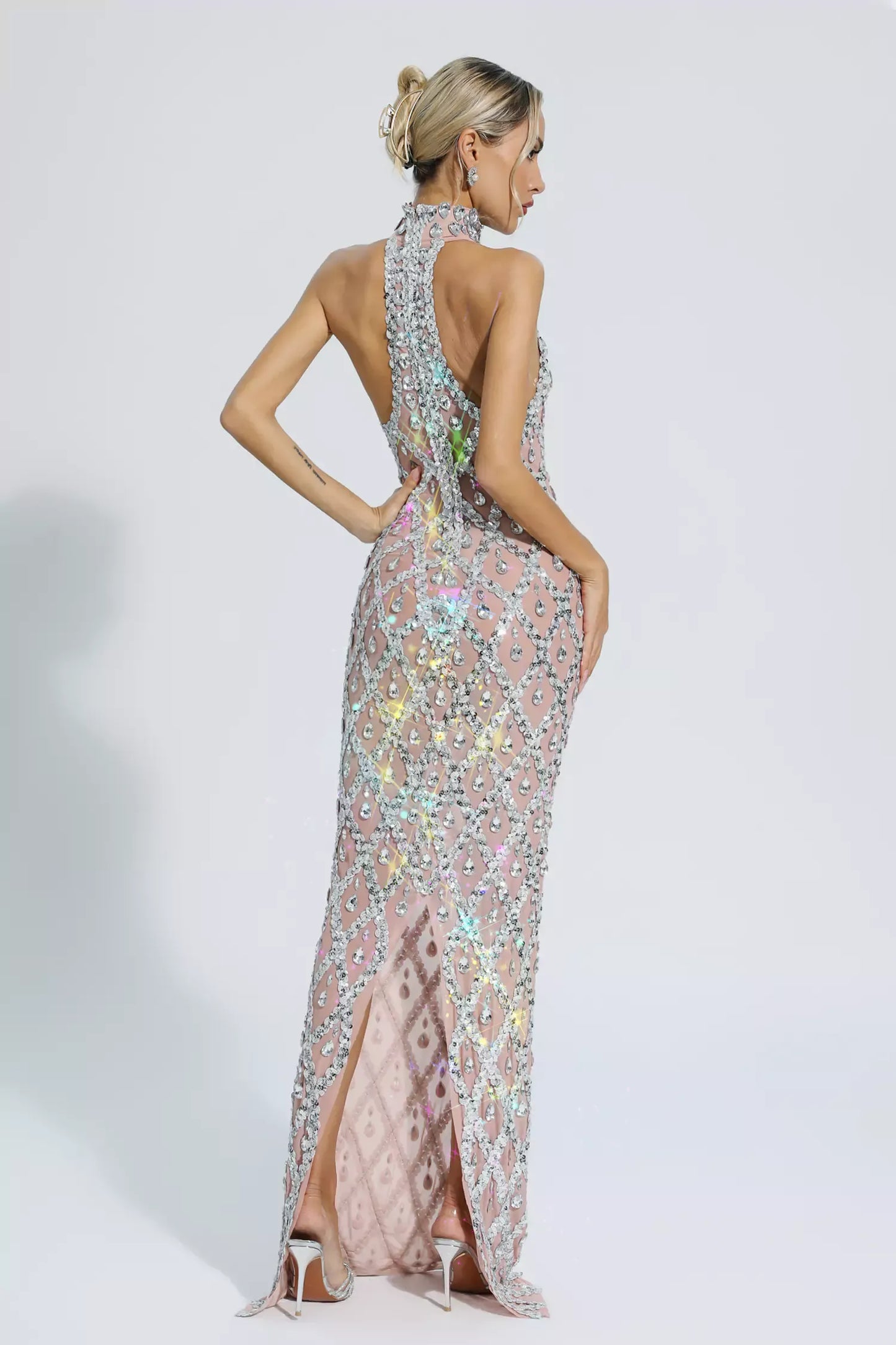 Alyia Shiny Rhinestone Evening Party Dress