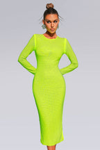 Long Sleeve Heavy Industry Sparkling Full Rhinestone Sheath Tight Elegant Dress Aclosy