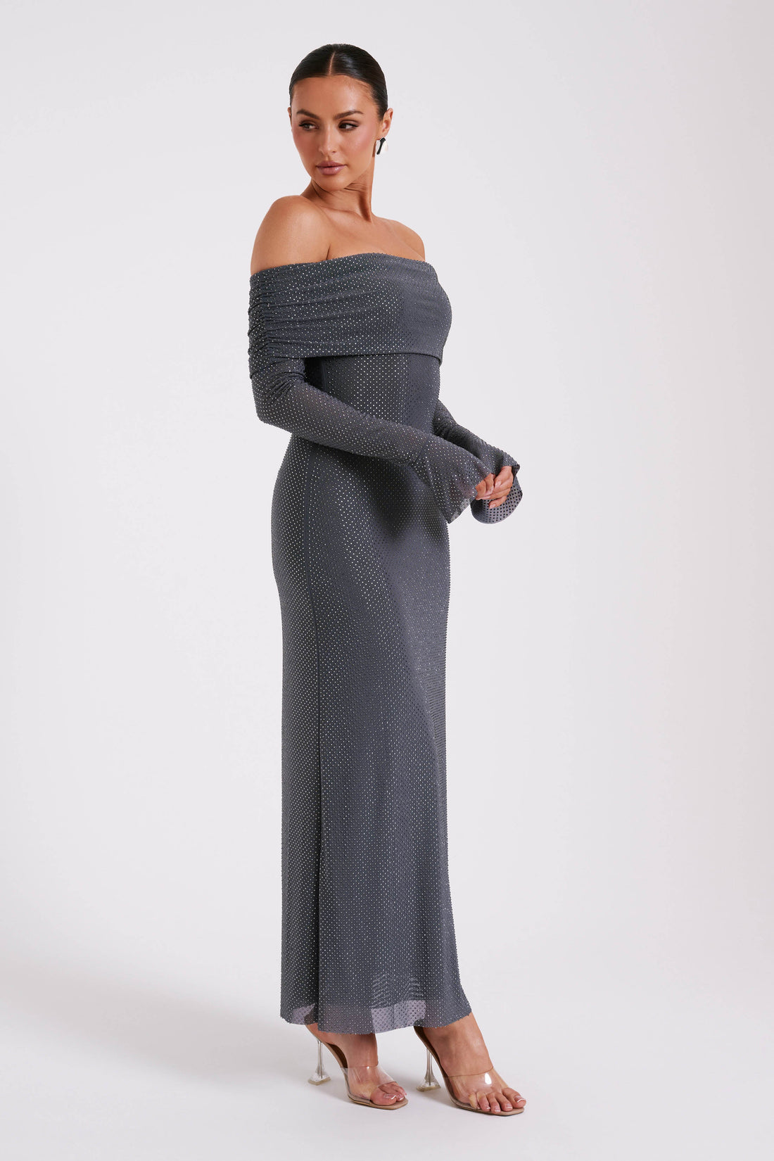 Athena Off Shoulder Sparkle Maxi Dress