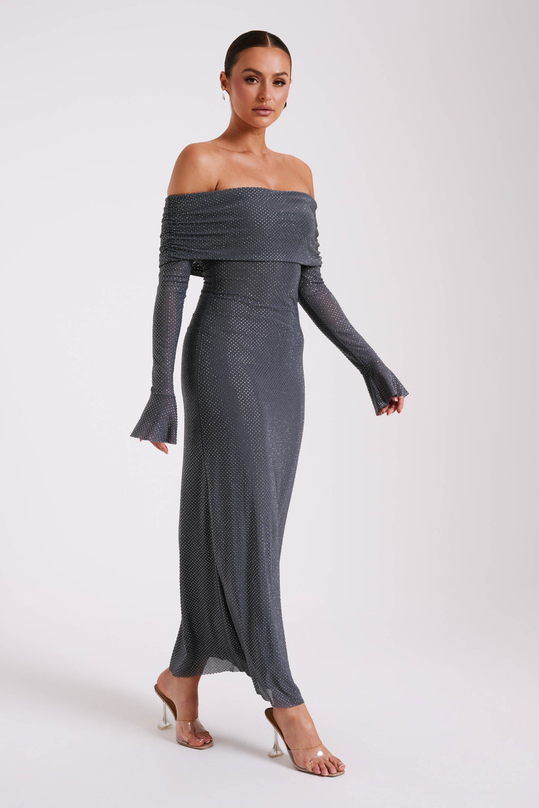 Athena Off Shoulder Sparkle Maxi Dress