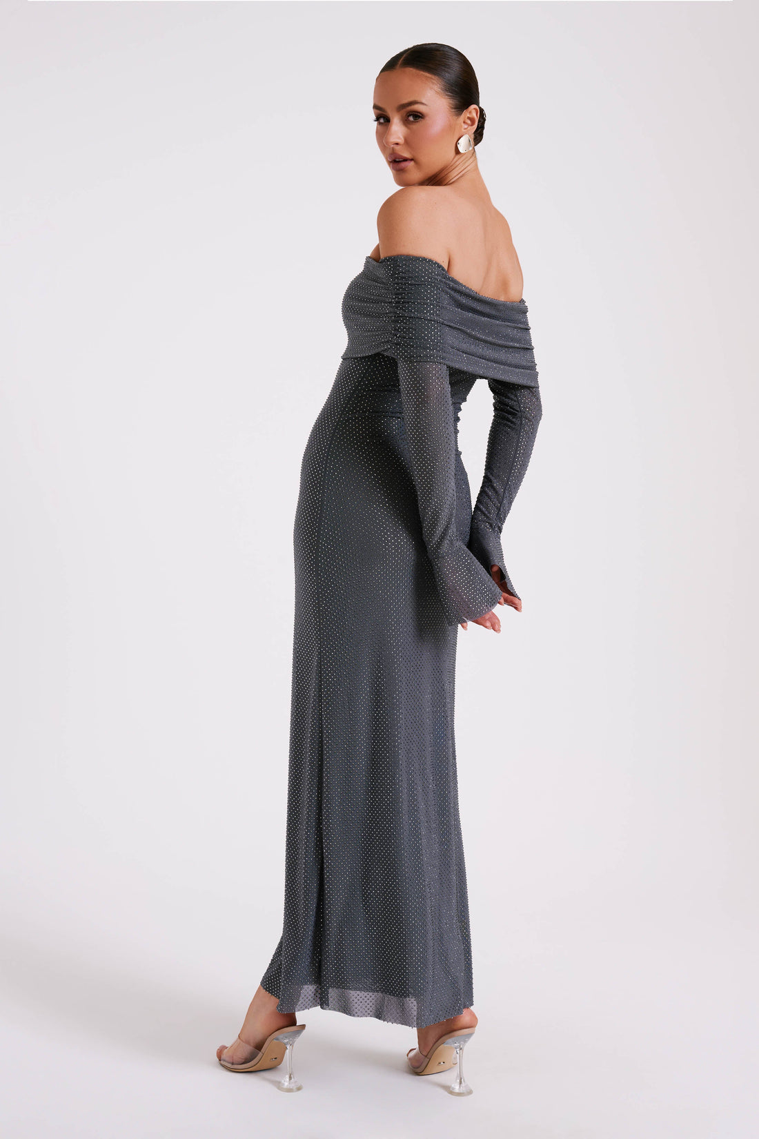 Athena Off Shoulder Sparkle Maxi Dress