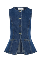 Denim Sleeveless Button Up Top Suit-Blue