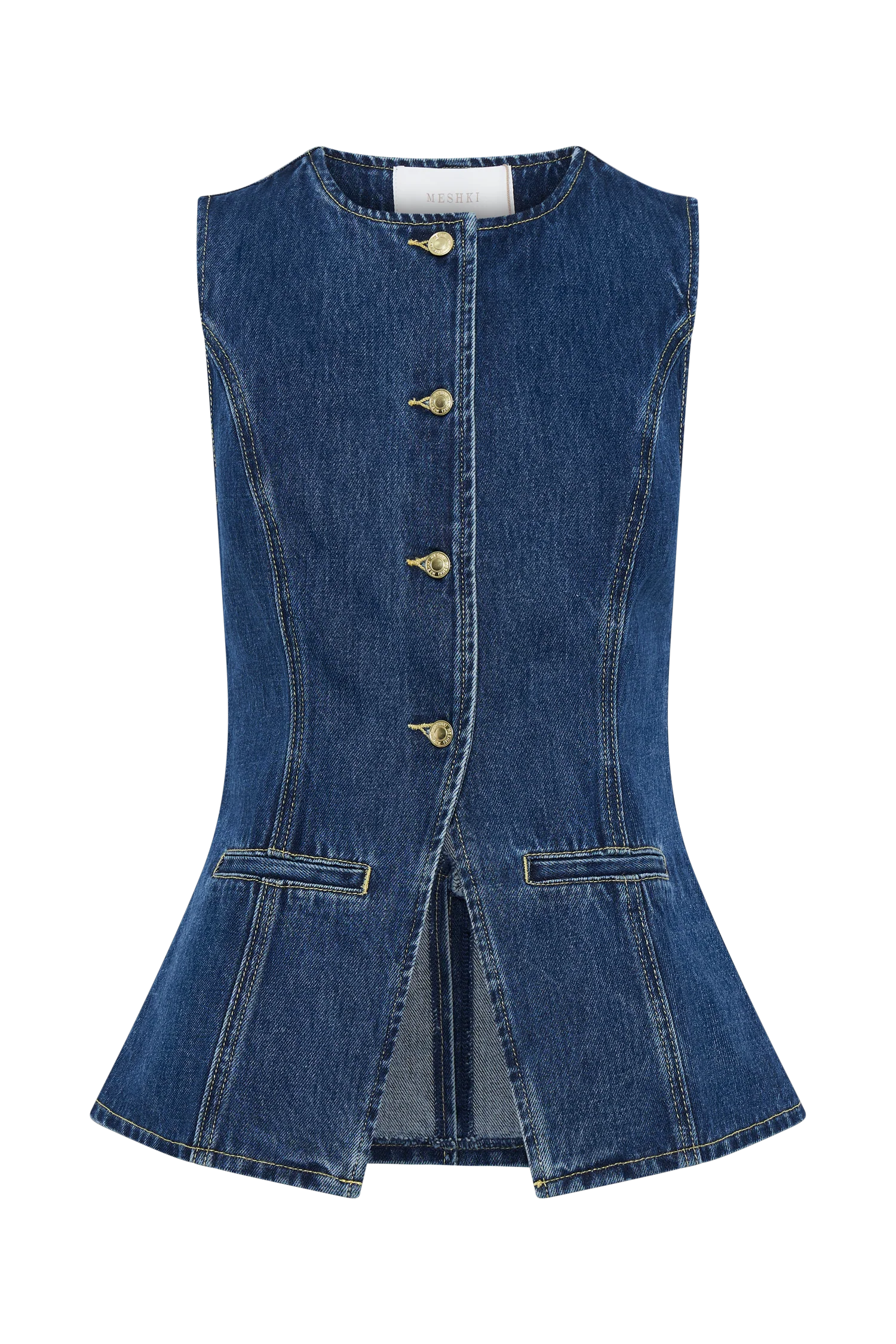 Denim Sleeveless Button Up Top Suit-Blue