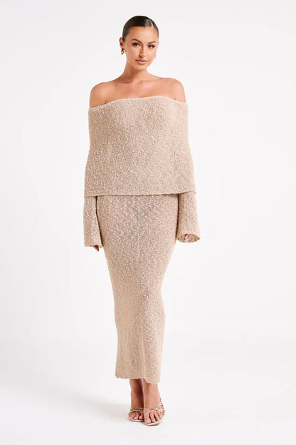 Chic Aerla Off Shoulder Boucle Maxi Dress