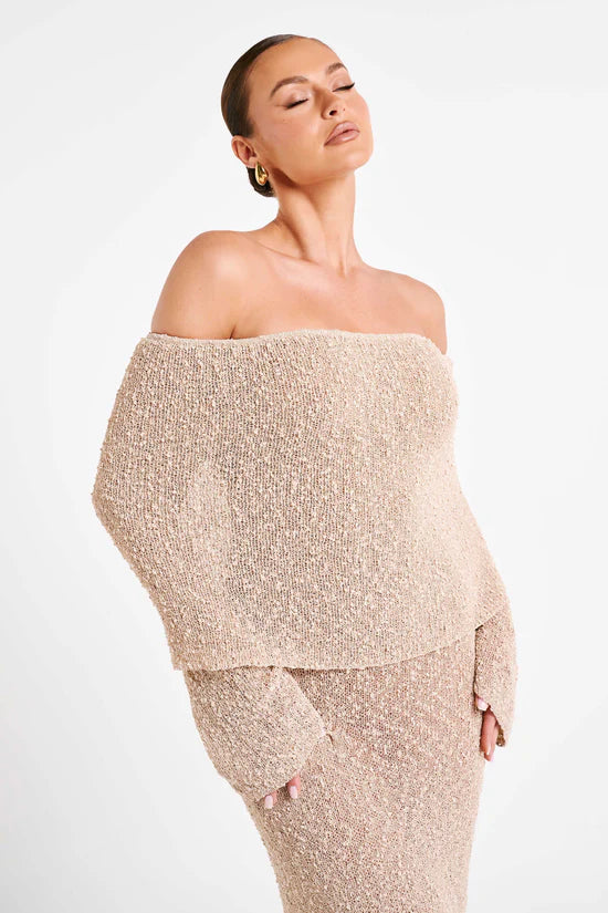 Chic Aerla Off Shoulder Boucle Maxi Dress