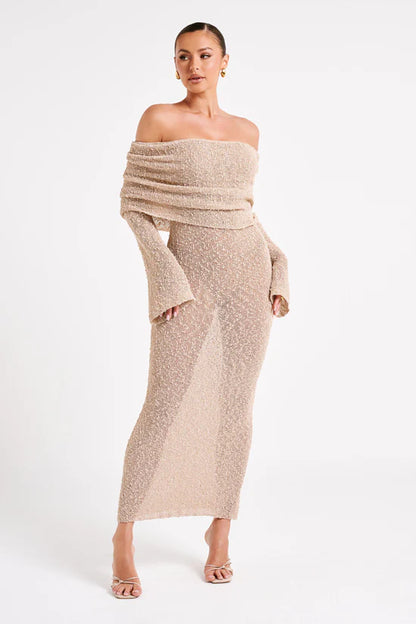 Chic Aerla Off Shoulder Boucle Maxi Dress