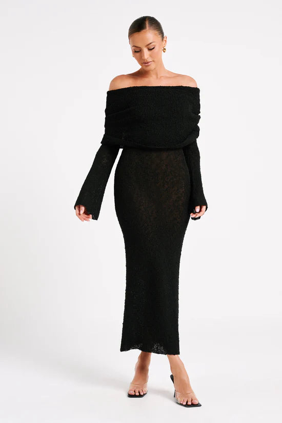 Chic Aerla Off Shoulder Boucle Maxi Dress