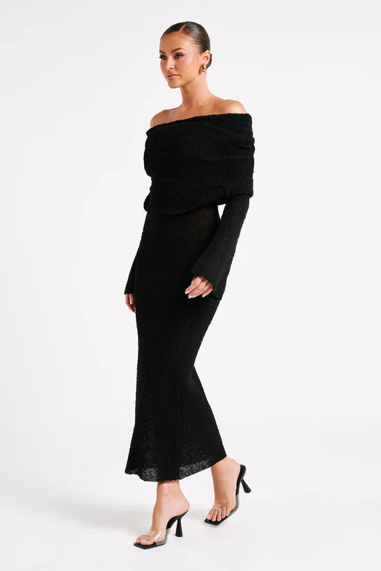 Chic Aerla Off Shoulder Boucle Maxi Dress