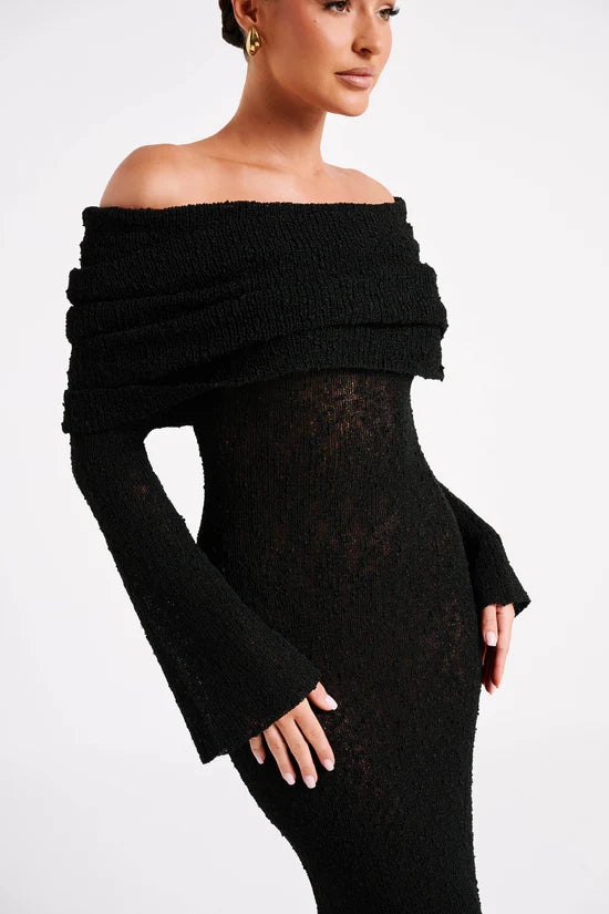 Chic Aerla Off Shoulder Boucle Maxi Dress