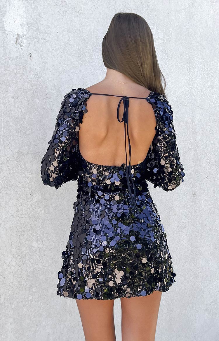 Off-shoulder Sequined Long Sleeve Sexy Backless Dress aclosy