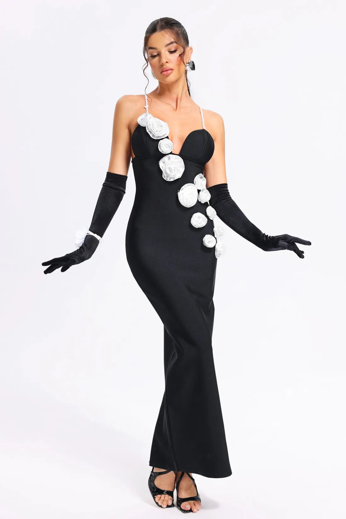 Limited Pearl Flowers Elegant Celeb Dress Aclosy