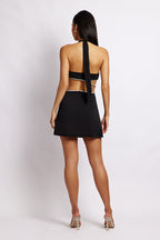 Women's Fashion Halter Low Cut Contrast Color Hollow Dress aclosy