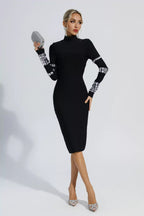 Black Mid-length High Neck Bandage Dress Dress aclosy