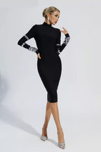 Black Mid-length High Neck Bandage Dress Dress aclosy