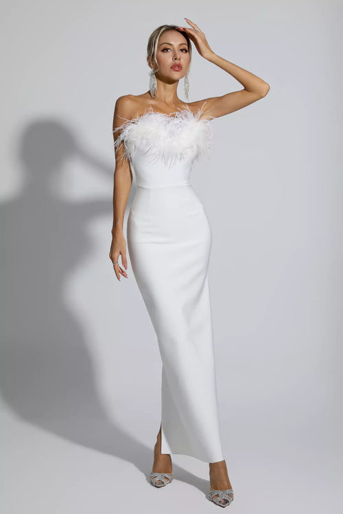New Ostrich Fur Tube Top Dress For Women aclosy