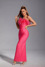 New Ostrich Fur Tube Top Dress For Women aclosy